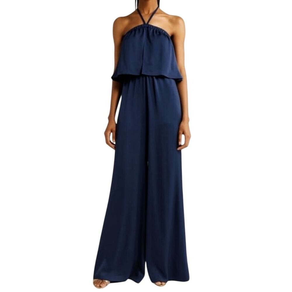 RAMY BROOK Jumpsuit NEW Size XXS Navy Blue Norah Halter Evening $545 Wide Leg.
